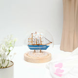 Blue Sailing Ship Glass Dome LED Night Light