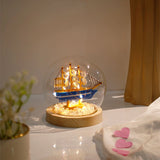 Blue Sailing Ship Glass Dome LED Night Light