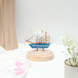 Blue Sailing Ship Glass Dome LED Night Light