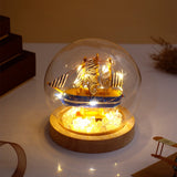 Blue Striped Sailing Ship Glass Dome LED Night Light