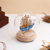 Blue Nautical Sailing Ship Glass Dome LED Night Light