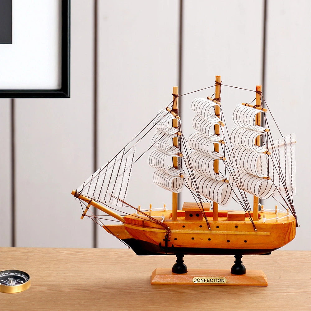 Natural Wood Sailing Ship Decorative Showpiece