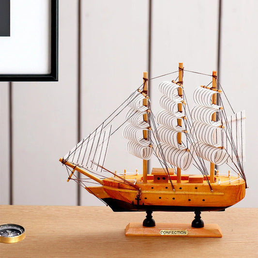 Natural Wood Sailing Ship Decorative Showpiece