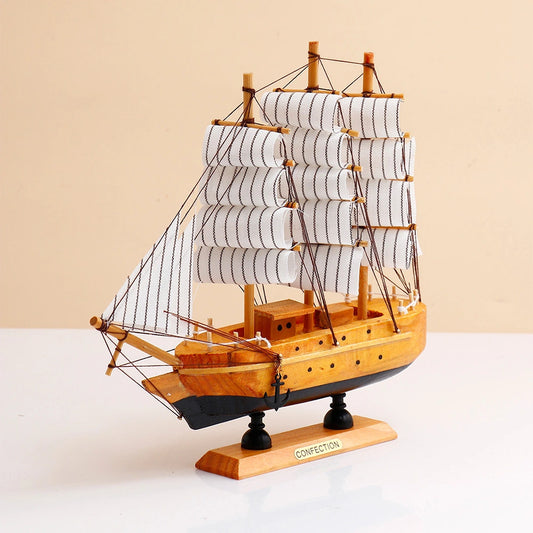Natural Wood Sailing Ship Decorative Showpiece