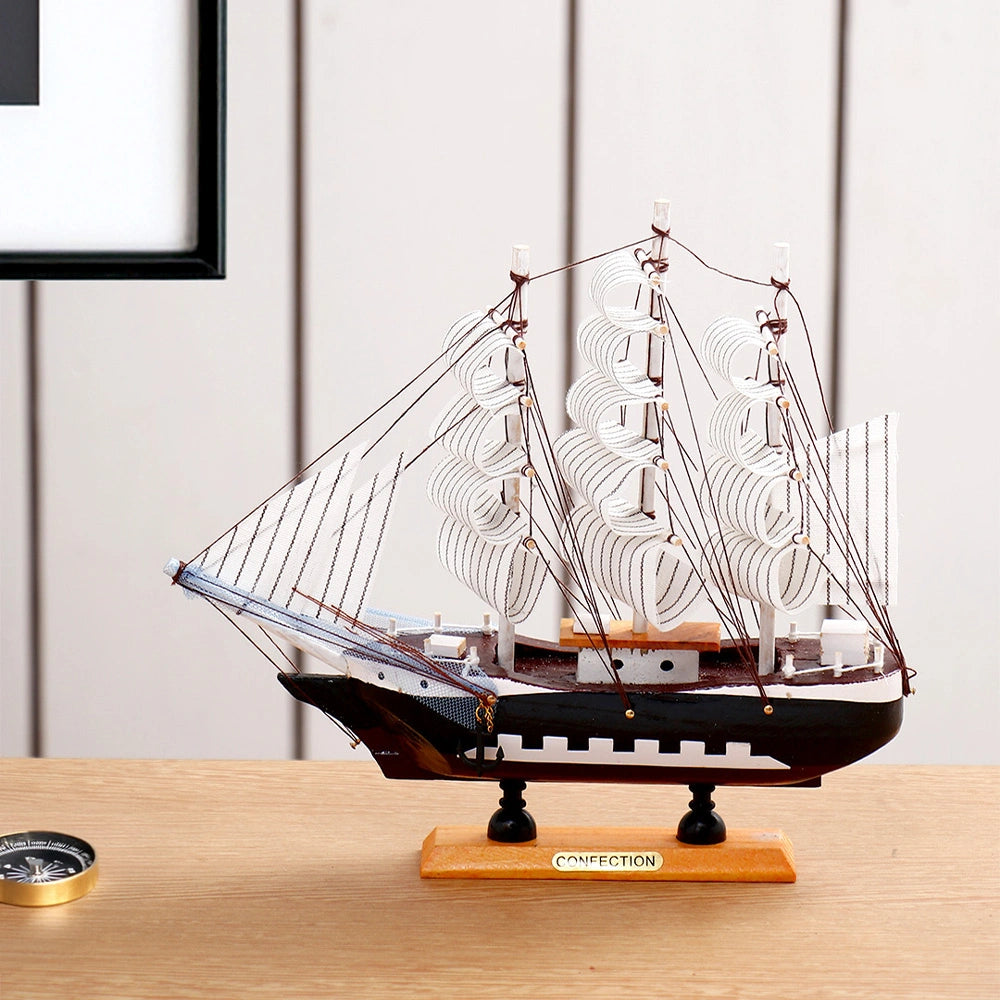 Dark Brown & White Sailing Ship Decorative Showpiece