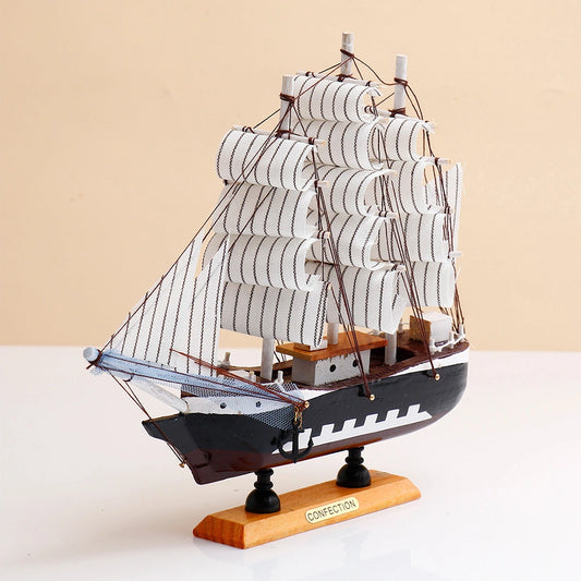 Dark Brown & White Sailing Ship Decorative Showpiece