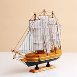 Light Wood & Green Sailing Ship Decorative Showpiece