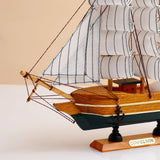 Light Wood & Green Sailing Ship Decorative Showpiece