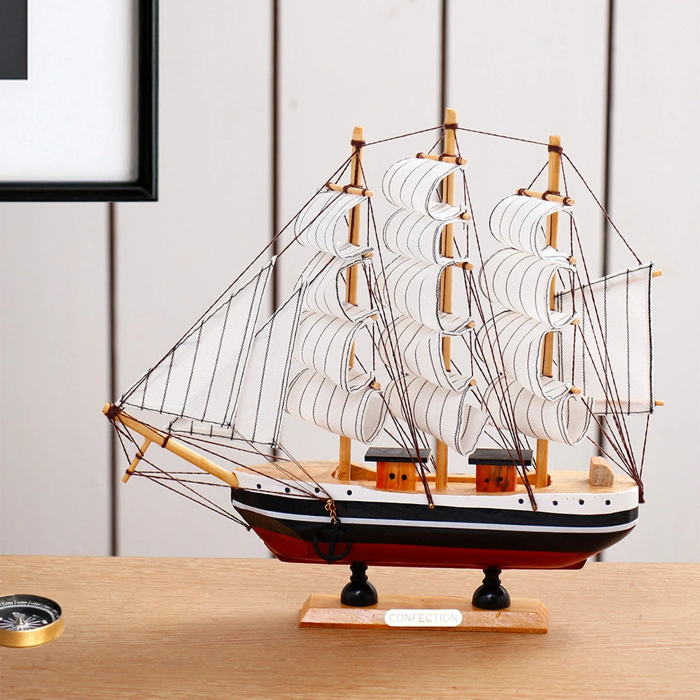 Red & Black Striped Sailing Ship Decorative Showpiece