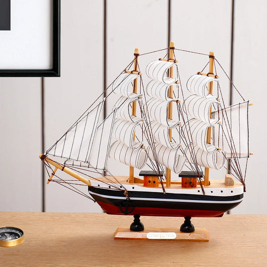 Red & Black Striped Sailing Ship Decorative Showpiece