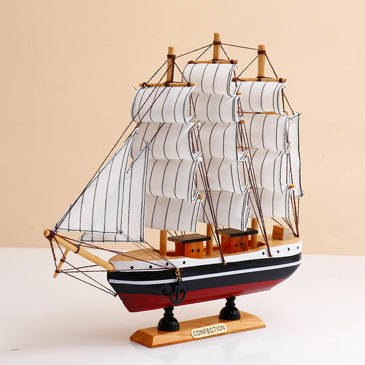 Red & Black Striped Sailing Ship Decorative Showpiece