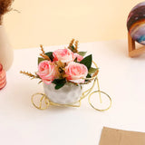 Pink Artificial Flower Pot In Golden Bicycle