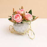 Pink Artificial Flower Pot In Golden Bicycle