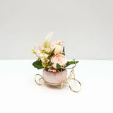 Coral Artificial Flower Pot In Golden Bicycle