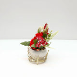 Red Artificial Flower Pot in Golden Wire Stand