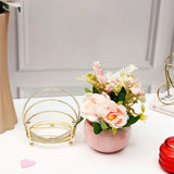 Pink Artificial Flower Pot in Golden Wire Stand