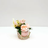Pink Artificial Flower Pot in Golden Wire Stand