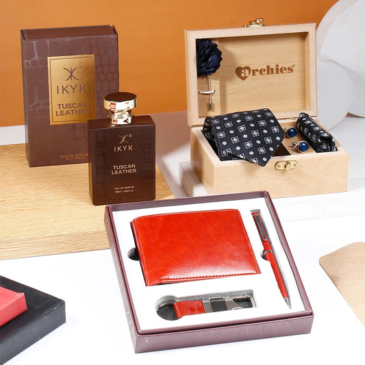 Black Tie Set With Brown Wallet Set And IKYK Tuscan Leather