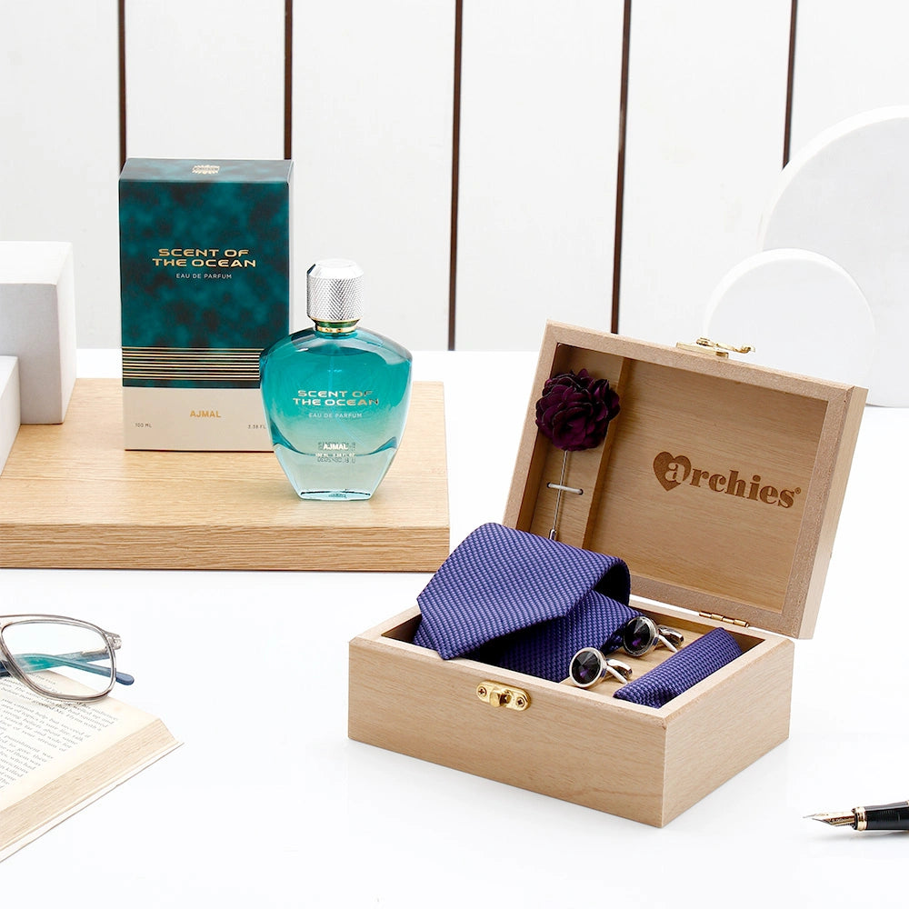 Blue Tie Set With Ajmal Scent Of the Ocean