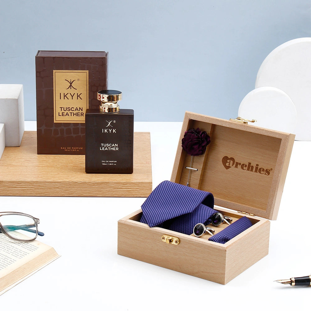 Blue Tie Set With IKYK Tuscan Leather