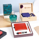 Blue Tie Set With Scent Of The Ocean And Brown Wallet Set