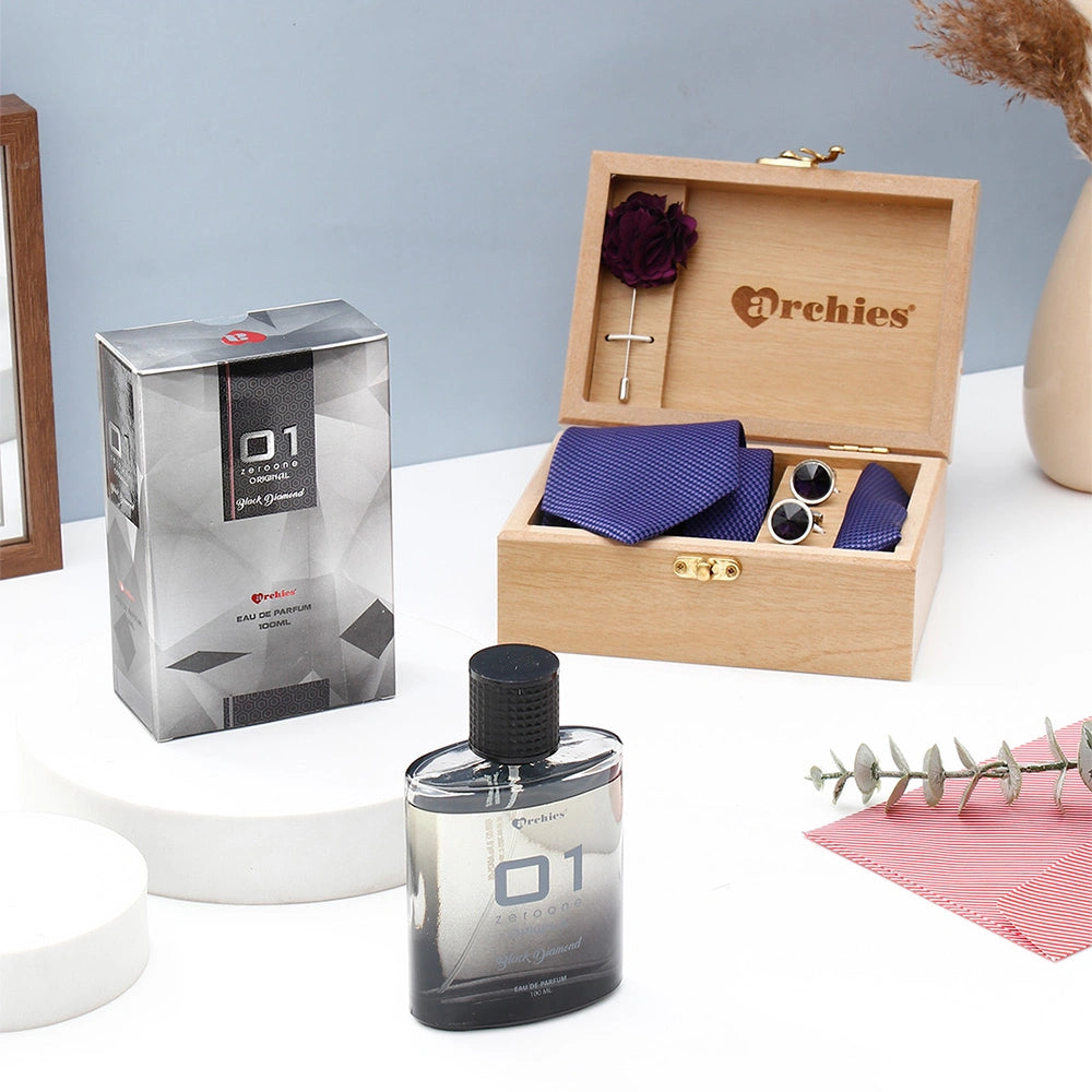 Blue Tie Set With Archies Black Diamond Perfume