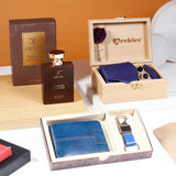 Blue Tie Set With Blue Wallet Set And IKYK Tuscan Leather
