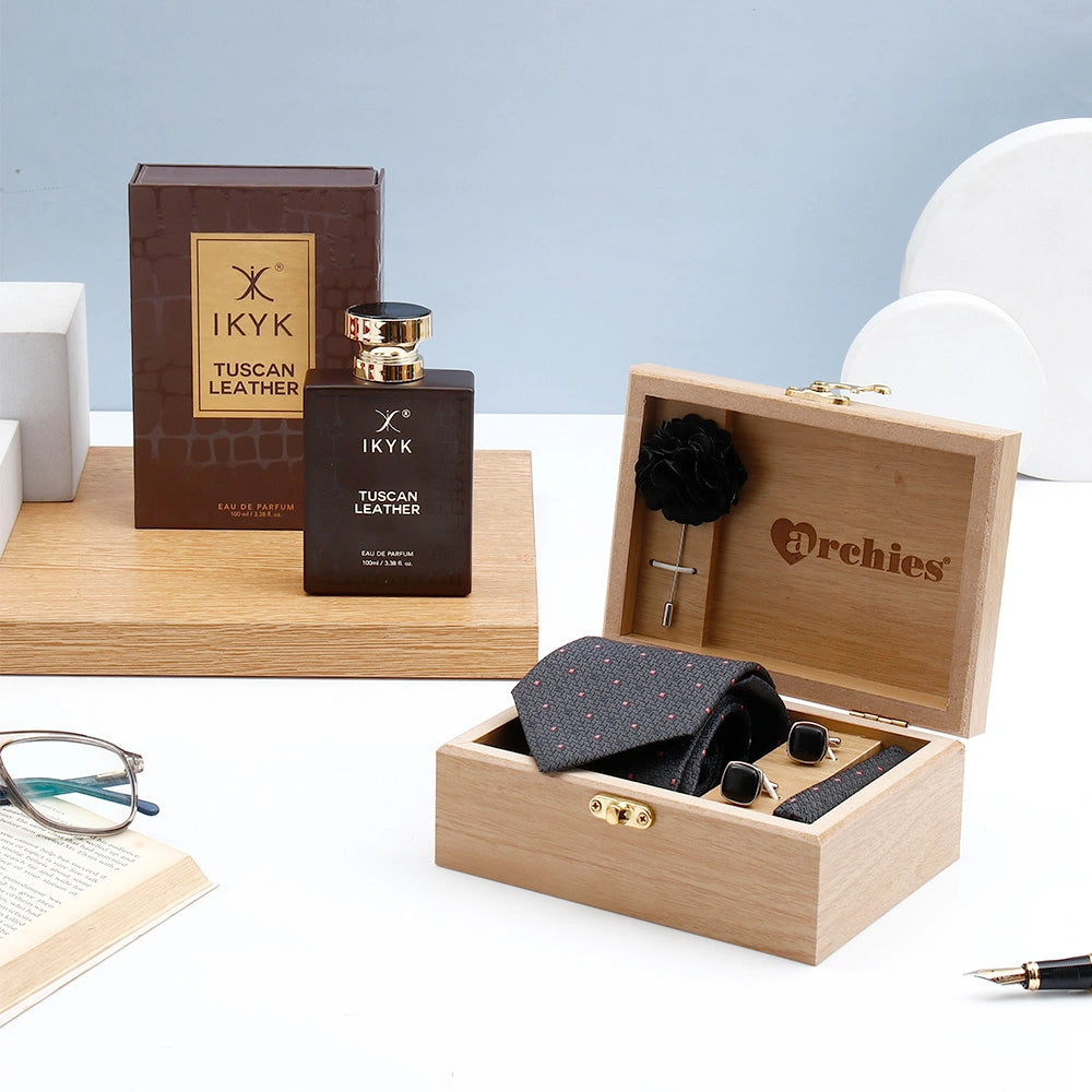 Midnight Black Tie Set With IKYK Tuscan Leather