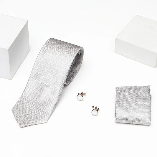 Premium Men's Tie Gift Set in Wooden Box - Silver