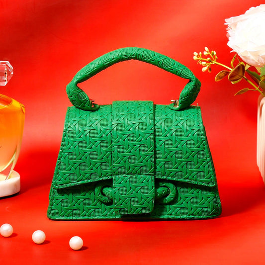 Green Star-Weave Textured Sling Bag