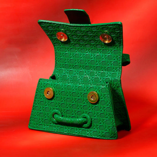 Green Star-Weave Textured Sling Bag