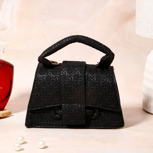 Black Star-Weave Textured Sling Bag