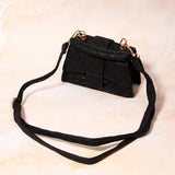 Black Star-Weave Textured Sling Bag