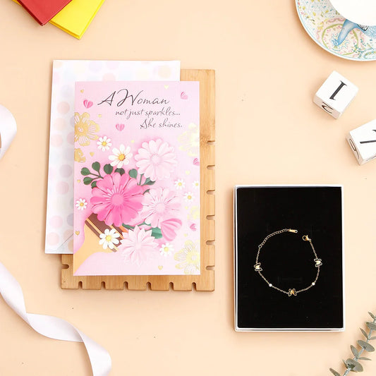 She Shines Women's Day Greeting Card With Bracelet