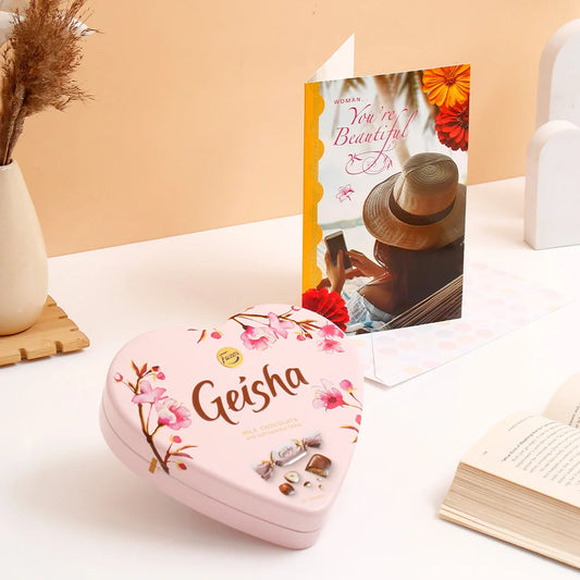 You Are Beautiful Women's day Greeting Card With Chocolate