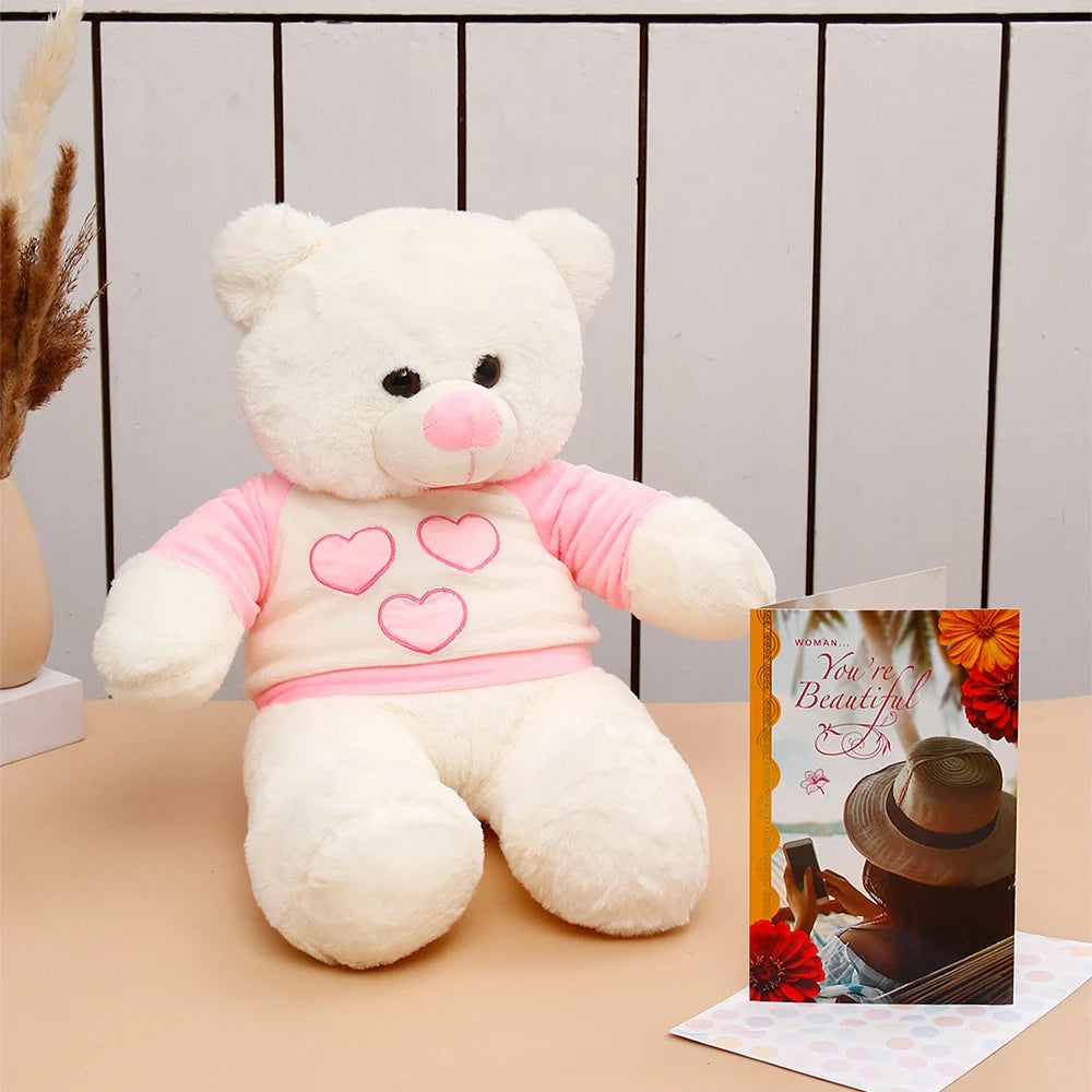 You Are Beautiful Women's day Greeting Card With Teddy