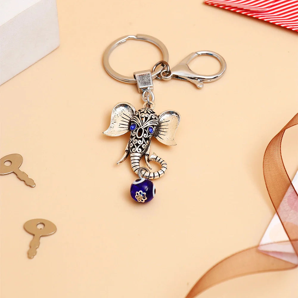 Elephant Face Evil Eye Keychain