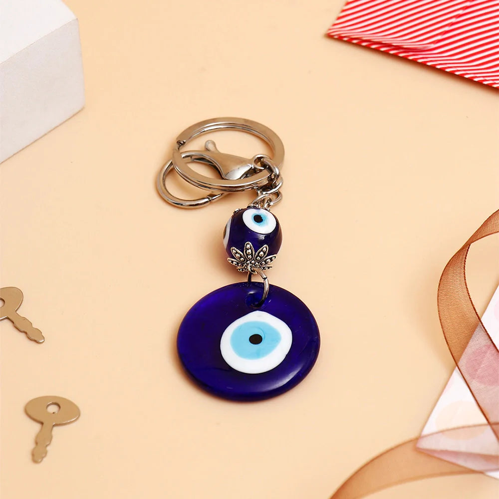 Royal Blue Round Evil Eye Keychain