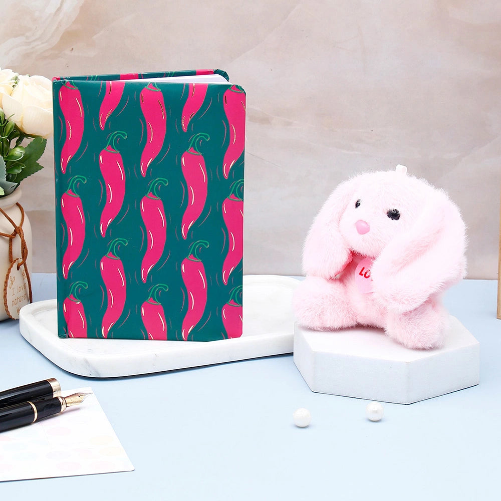 Spicy Chili Print Diary & Heart Bunny Keychain Combo