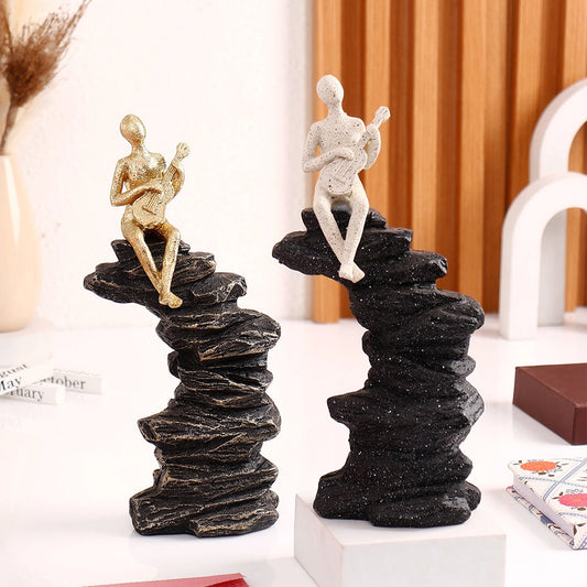 Golden Guitarist on Rocks Showpiece