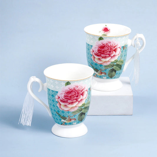 Floral Tassel Ceramic Mug Set