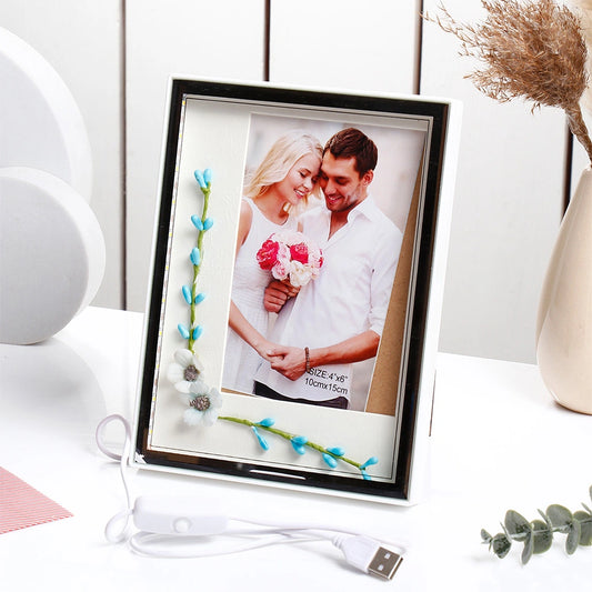 Blue Floral LED Photo Frame
