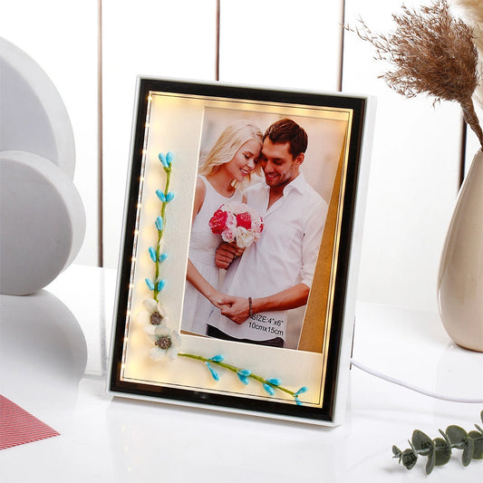 Blue Floral LED Photo Frame