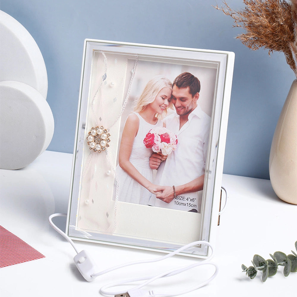 Pearl & Crystal Embellished LED Photo Frame