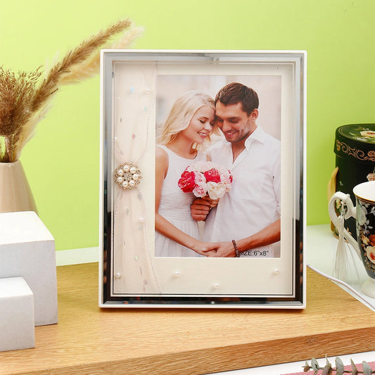 6x8 Inch Pearl & Crystal LED Photo Frame
