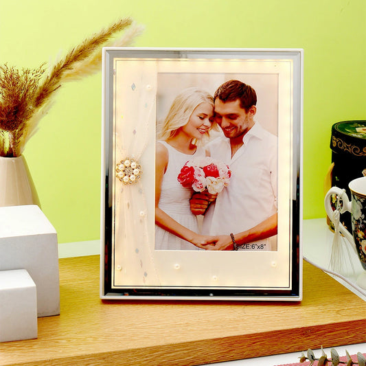 6x8 Inch Pearl & Crystal LED Photo Frame