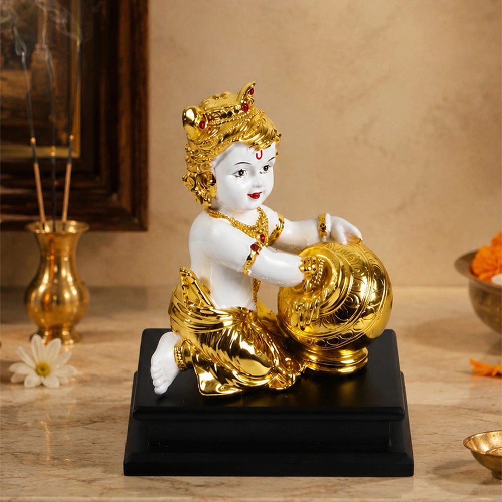 Bal Krishna with Decorative Pot Figurine Set