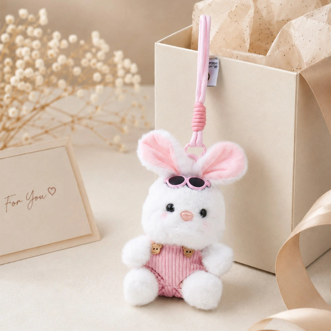 White Bunny Keychain with Pink Sunglasses