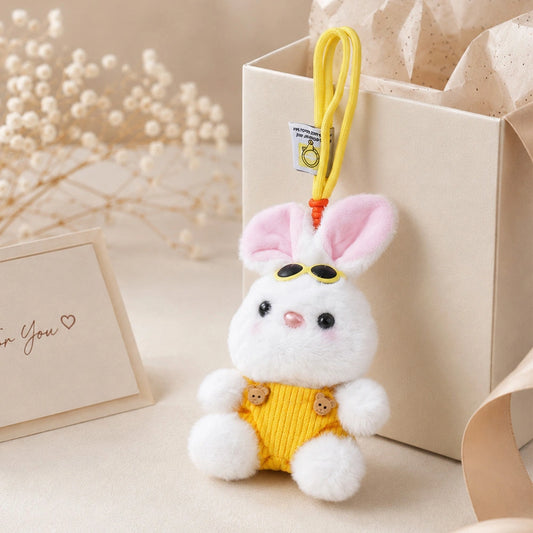 White Bunny Keychain with Yellow Sunglasses