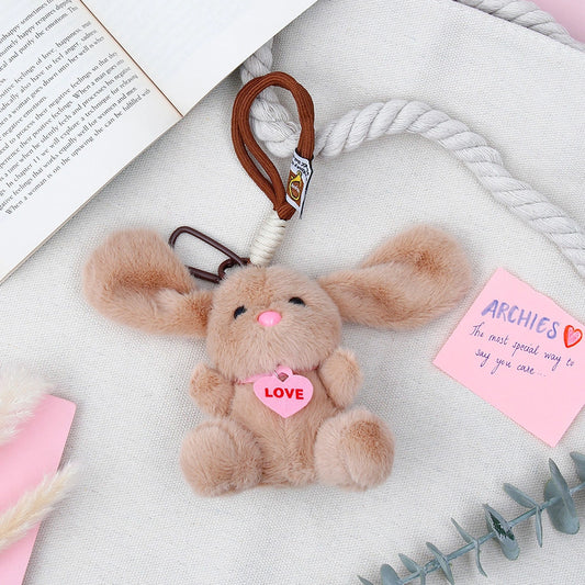 Beige Plush Bunny Keychain with Heart Charm
